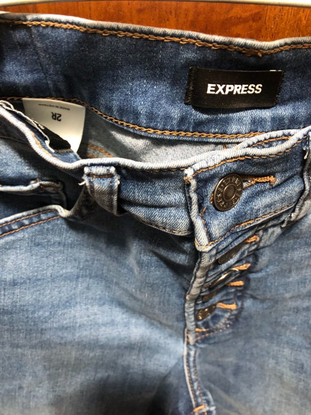 Express Mid Rise Skinny Jeans Exposed Button Fly Medium Wash 2R - Picture 8 of 8